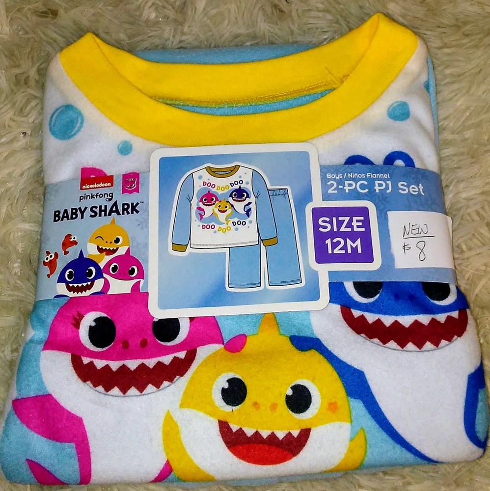 Boy's 2pc "Baby Shark" Blue Long Sleeve Printed Top and Matching Pajama Pants